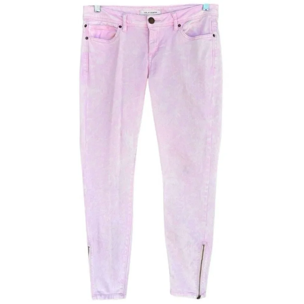 Life In Progress Pink Acid Denim Skinny Jeans Women’s Size 28 Zip Ankle Boot - Picture 2 of 8
